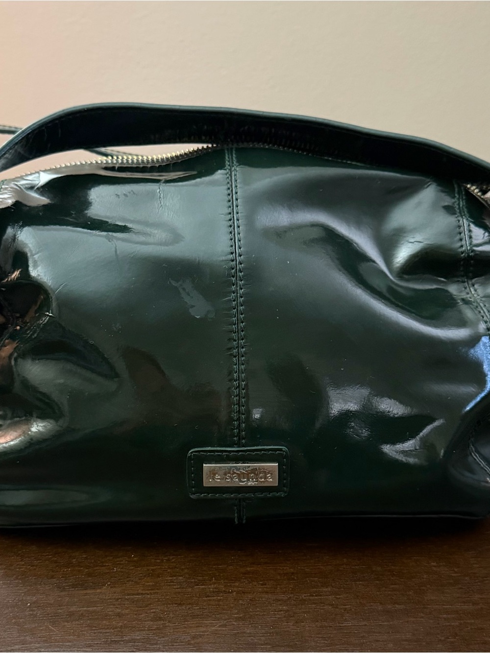 Le Sansa Dark Green Patent Leather Shoulder Bag
